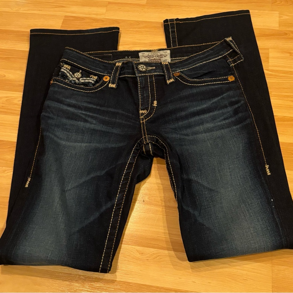 Big Star Dark Blue Long Length Jeans With‎ Rhinestones